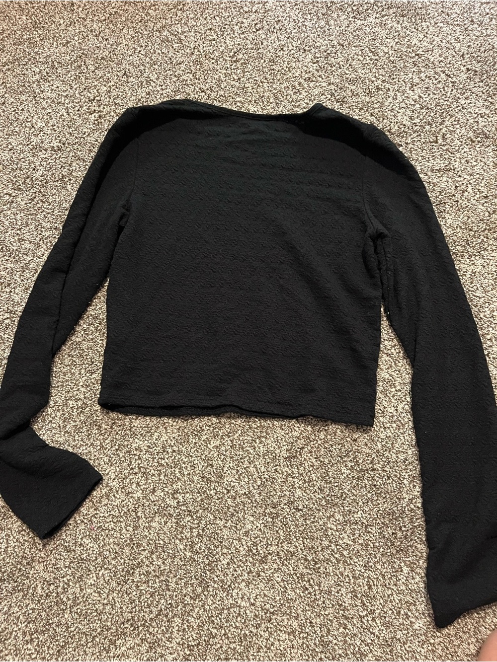 Aerie Black Long-Sleeve Textured Fitted Crop Top